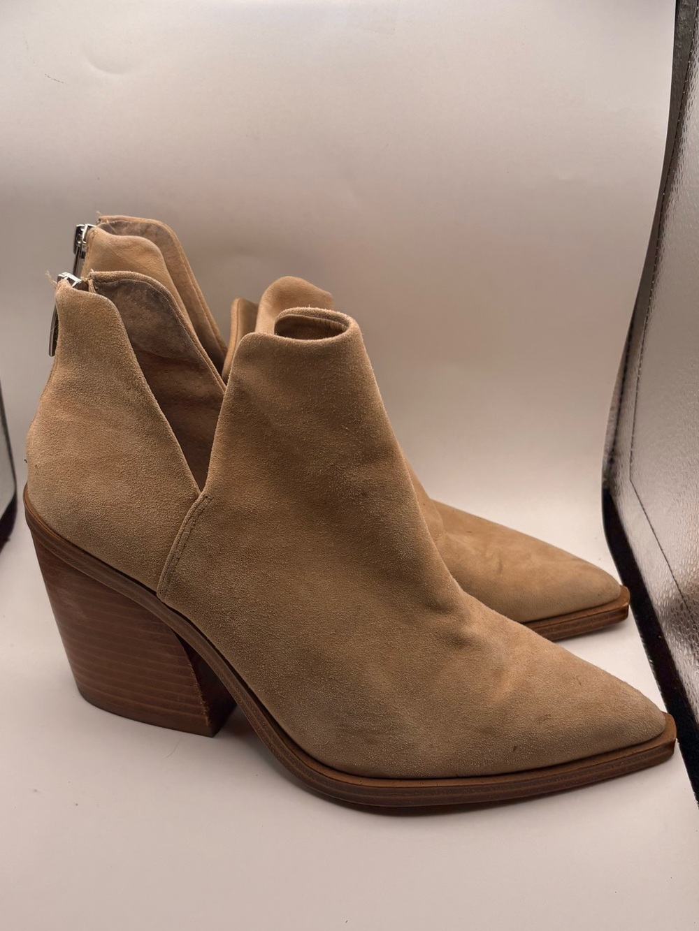 Vince Camuto Tan Suede Pointed Toe Ankle Booties